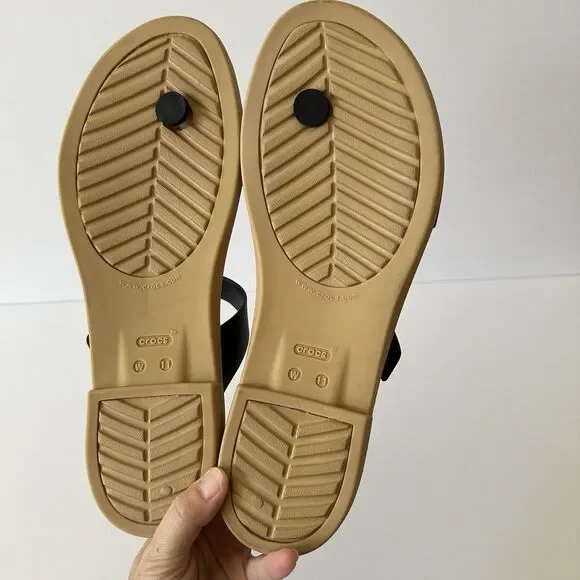 CROCS Tulum Post Toe Sandal Women’s Size 11 Black Comfort Shoe Strappy Buckle - Picture 6 of 7